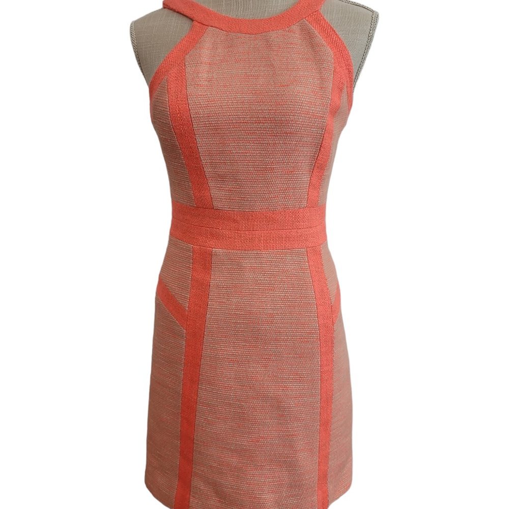 Milly Coral Orange Tweed Woven Lined Mini Dress Size 0 - Picture 7 of 14